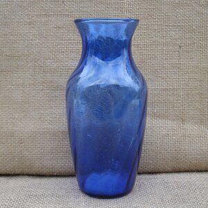 Vintage Indiana Glass Cobalt Blue Optic Swirl Vase